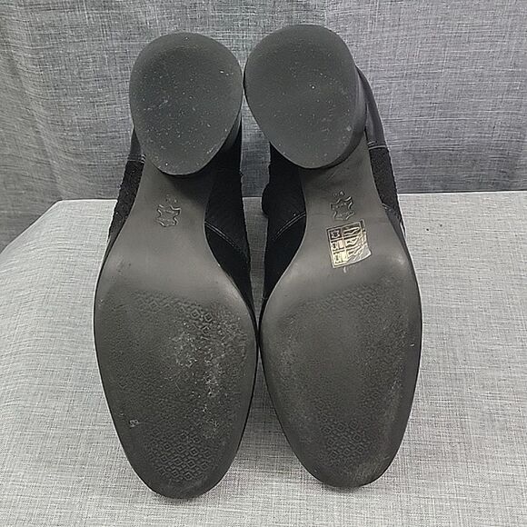 TORY BURCH Rowan Black leather Sock Booties block heel Women's 9M READ - Picture 7 of 11